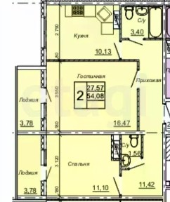 Продается 2-комн. квартира, 57,86 м²