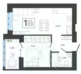 Продается 1-комн. квартира, 50,25 м²