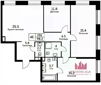 Продается 3-комн. квартира, 98,2 м²