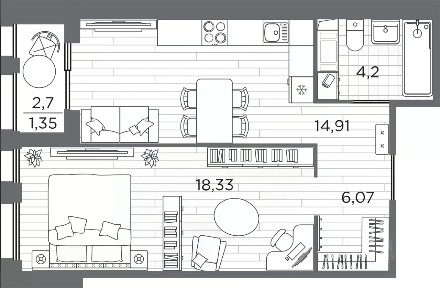 Продается 1-комн. квартира, 44,86 м²