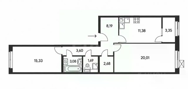 Продается 2-комн. квартира, 63,6 м²