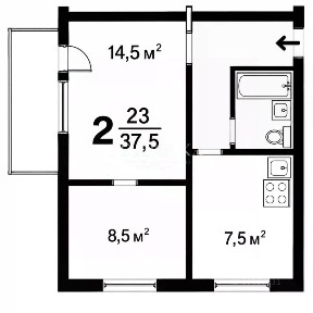 Продается 2-комн. квартира, 37,5 м²