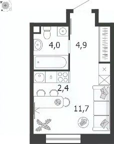 Продается студия, 23 м²