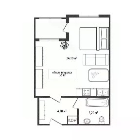 Продается студия, 33 м²