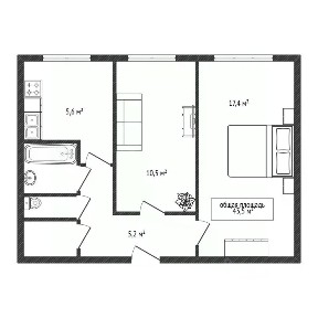 Продается 2-комн. квартира, 43,5 м²