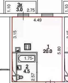 Продается студия, 27,5 м²