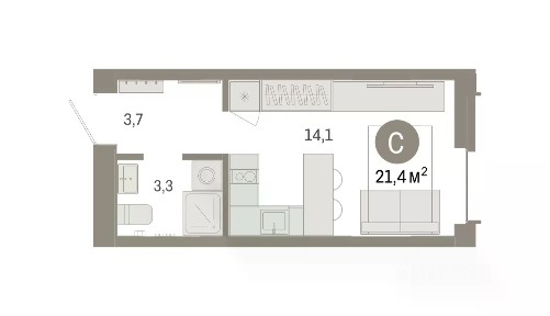 Продается 1-комн. квартира, 21,4 м²