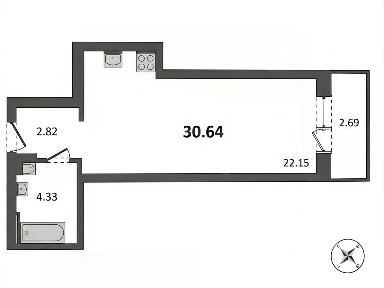 Продается студия, 30,64 м²