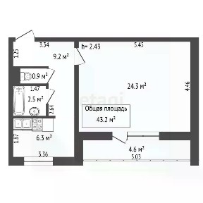 Продается 1-комн. квартира, 43,2 м²