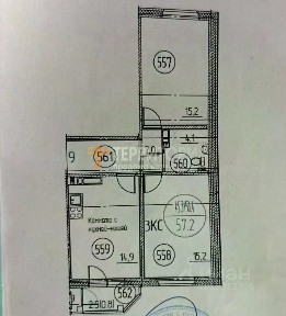 Продается 2-комн. квартира, 56,6 м²