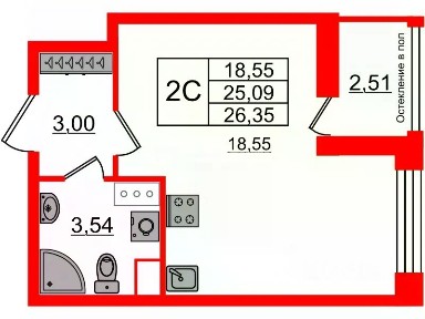 Продается студия, 25 м²