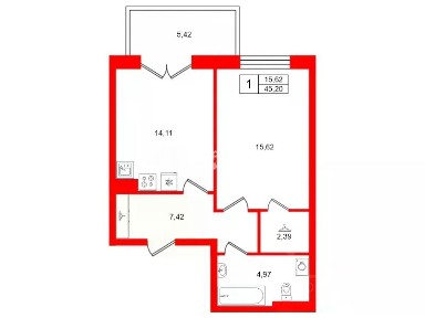 Продается 1-комн. квартира, 45,2 м²