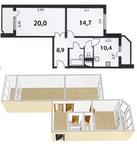 Продается 2-комн. квартира, 58,5 м²