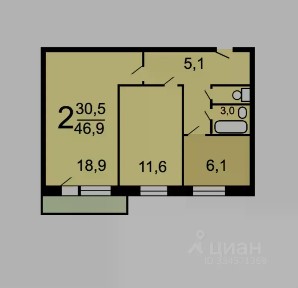 Сдается 2-комн. квартира, 46,6 м²