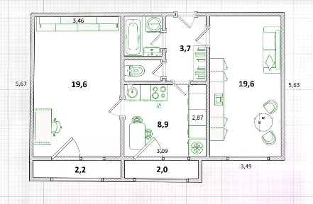 Продается 2-комн. квартира, 59,7 м²