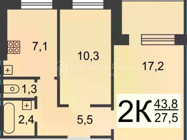 Продается 2-комн. квартира, 43,6 м²