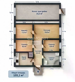 Продается 1-этажный дом, 60 м²