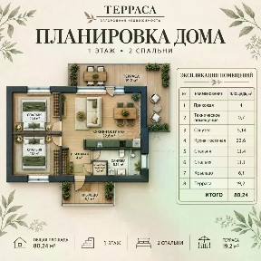Продается 1-этажный дом, 92 м²