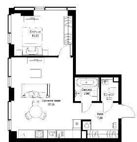 Продается 1-комн. квартира, 52,1 м²