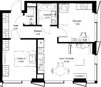 Продается 2-комн. квартира, 55,2 м²