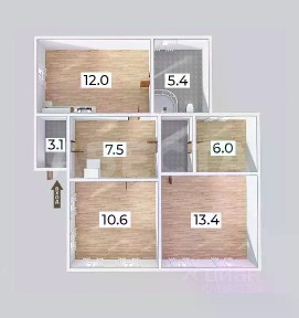 Продается 50% часть дома, 60,9 м²