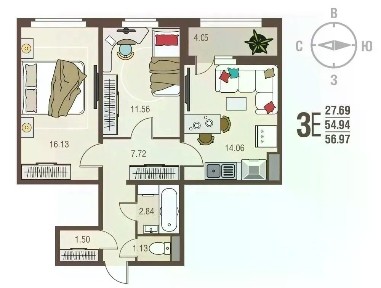 Продается 3-комн. квартира, 56,97 м²