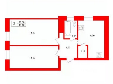 Продается 2-комн. квартира, 46,1 м²