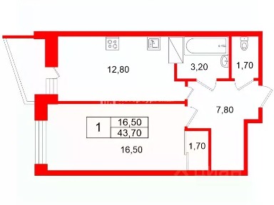 Продается 1-комн. квартира, 43,7 м²