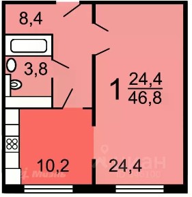 Сдается 1-комн. квартира, 46,6 м²