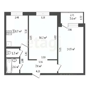 Продается 2-комн. квартира, 51,1 м²