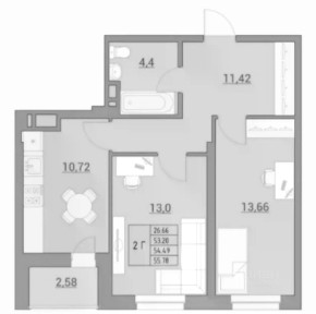 Продается 2-комн. квартира, 56 м²