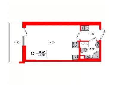 Продается студия, 24,2 м²