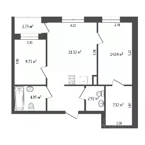 Продается 2-комн. квартира, 68,81 м²