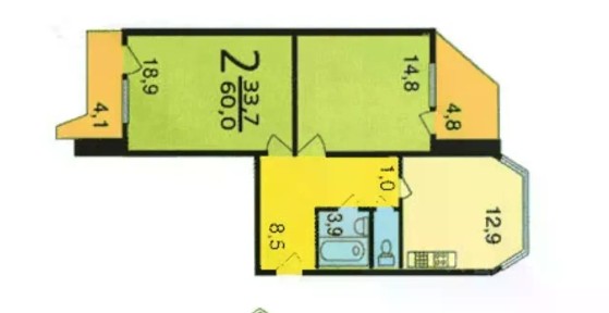Продается 2-комн. квартира, 61,8 м²
