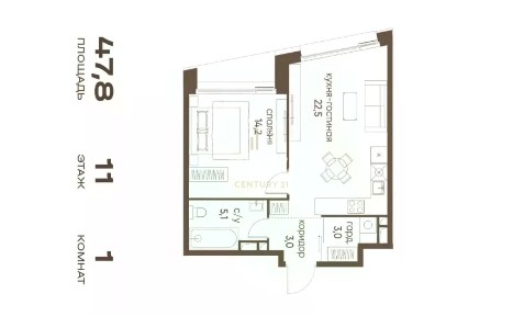 Продается 1-комн. квартира, 62,3 м²