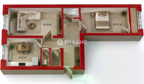 Продается 2-комн. квартира, 56,4 м²
