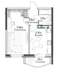 Продается 1-комн. квартира, 39,34 м²