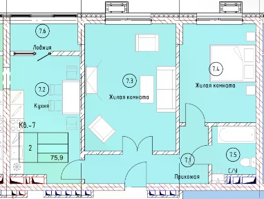 Продается 2-комн. квартира, 75 м²