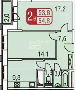 Продается 2-комн. квартира, 55 м²
