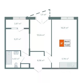 Продается 2-комн. квартира, 59,66 м²
