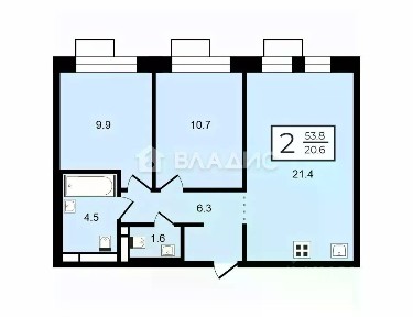 Продается 2-комн. квартира, 53,8 м²