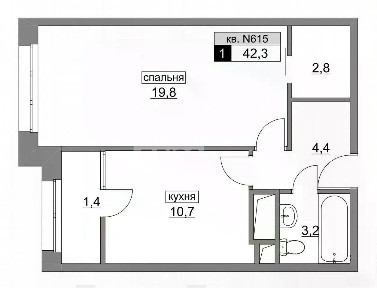 Продается 1-комн. квартира, 41,3 м²
