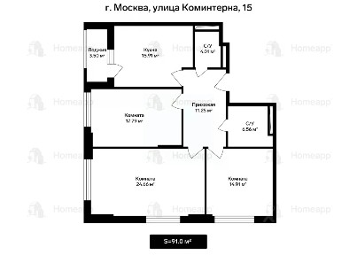 Продается 3-комн. квартира, 91 м²