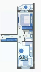 Продается 1-комн. квартира, 46,5 м²