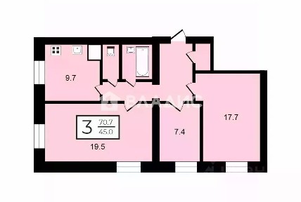 Продается 3-комн. квартира, 70,7 м²