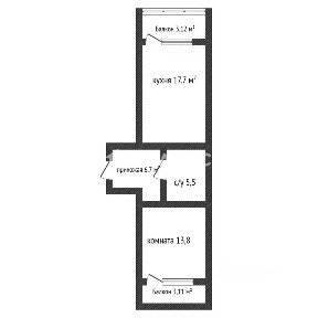 Продается 1-комн. квартира, 43,7 м²