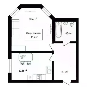 Продается 1-комн. квартира, 45,6 м²