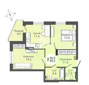 Продается 2-комн. квартира, 60 м²