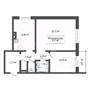 Продается 2-комн. квартира, 63,9 м²