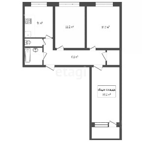 Продается 3-комн. квартира, 57,7 м²